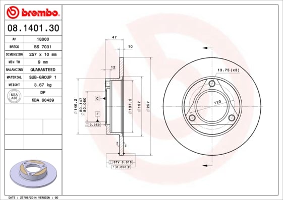 Set (2x) Remschijven voorzijde Brembo premium voor Peugeot 304 Break 1.4 D