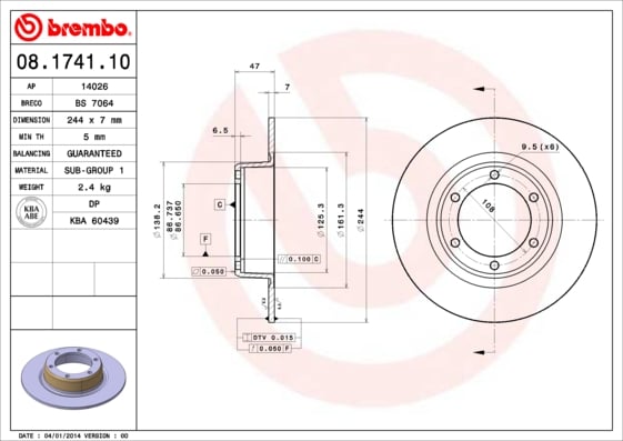 Set (2x) Remschijven voorzijde Brembo premium voor Citroen Mehari 0.6