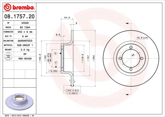 Set (2x) Remschijven voorzijde Brembo premium voor Skoda 105,120 1.2 120 Gls