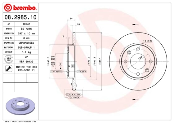 Set (2x) Remschijven voorzijde Brembo premium voor Citroen C15 1.1