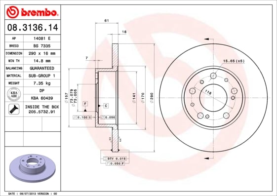 Set (2x) Remschijven voorzijde Brembo premium voor Fiat Ducato Open Laadbak/ Chassis 2.5 D 4x4