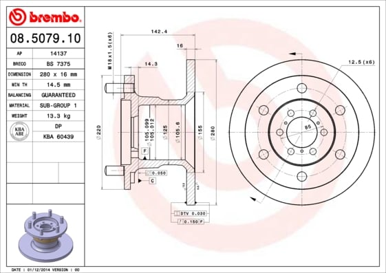 Set (2x) Remschijven voorzijde Brembo premium voor IVeco Daily type 2 Open Laadbak/ Chassis 49-12 