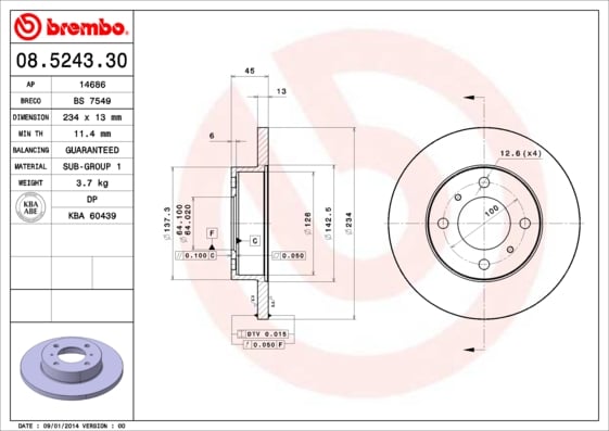 Set (2x) Remschijven voorzijde Brembo premium voor Mitsubishi Colt type 4 1.3 Gli 12v 