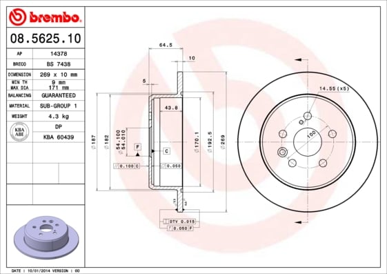 Set (2x) Remschijven achterzijde Brembo premium voor Toyota Camry 1.8 I 