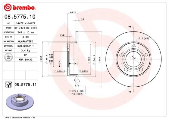 Set (2x) Remschijven achterzijde Brembo premium voor Audi 100 2.2 E Turbo Quattro