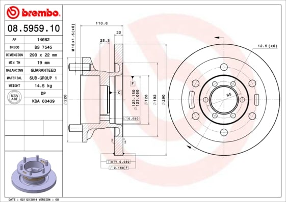 Set (2x) Remschijven voorzijde Brembo premium voor IVeco Daily type 2 Open Laadbak/ Chassis 49-12 