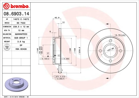 Set (2x) Remschijven voorzijde Brembo premium voor Ford Ka 1.0 I