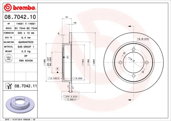 Set (2x) Remschijven achterzijde Brembo premium voor Mitsubishi Space Star Mpv 1.3 16v 