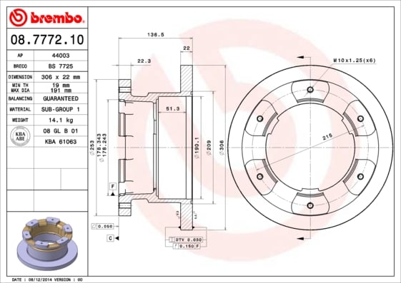 Set (2x) Remschijven achterzijde Brembo premium voor IVeco Daily type 3 Open Laadbak/ Chassis 65 C 13