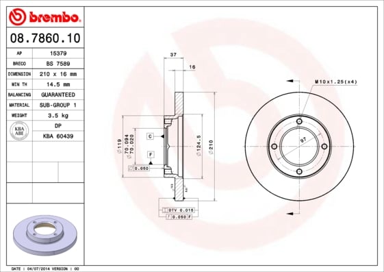 Set (2x) Remschijven voorzijde Brembo premium voor Daihatsu Hijet Bestelwagen 1.0