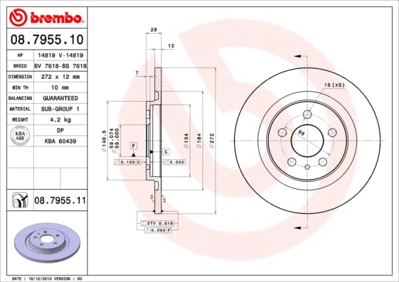 Set (2x) Remschijven achterzijde Brembo premium voor Citroen C8 Van HDi