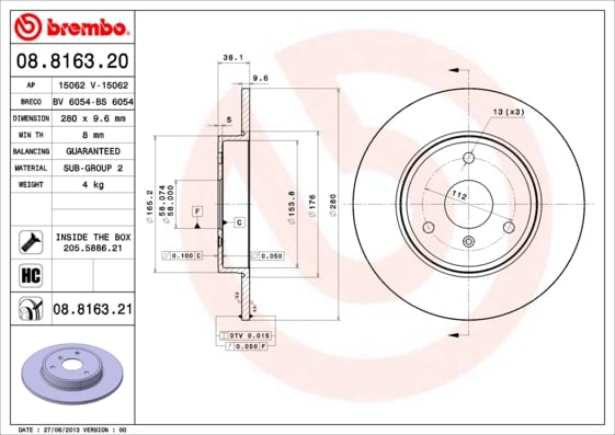 Set (2x) Remschijven voorzijde Brembo premium voor Smart Cabrio 0.7 