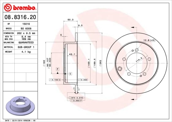 Set (2x) Remschijven achterzijde Brembo premium voor Mitsubishi Lancer type 7 Stationwagen 2.0