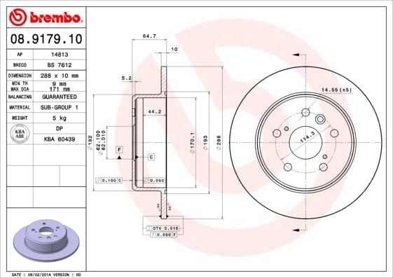 Set (2x) Remschijven achterzijde Brembo premium voor Toyota Camry 3.0