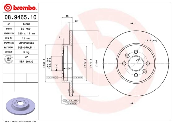 Set (2x) Remschijven achterzijde Brembo premium voor Renault Kangoo Express 1.6 16v 4x4 