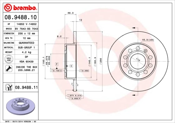 Set (2x) Remschijven achterzijde Brembo premium voor Skoda Octavia type 2 Combi 1.8 Tsi 4x4
