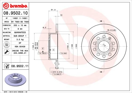Set (2x) Remschijven achterzijde Brembo premium voor Skoda Octavia type 2 Combi 1.8 Tsi 4x4