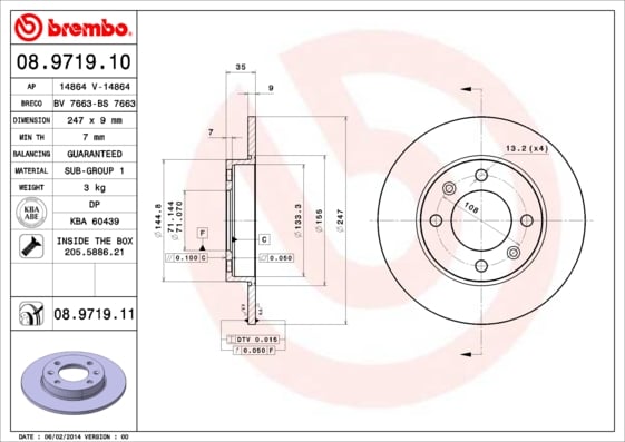 Set (2x) Remschijven achterzijde Brembo premium voor Citroen C3 type 1 1.6 16v