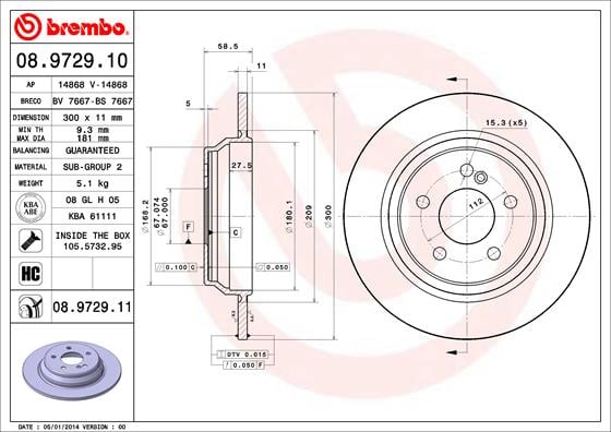 Set (2x) Remschijven achterzijde Brembo premium voor Mercedes-benz S-klasse (w220) S 280 (220.063, 220.163)