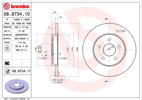 Set (2x) Remschijven achterzijde Brembo premium voor Ford Mondeo type 3 Turnier 2.0 16v Di / Tddi / Tdci