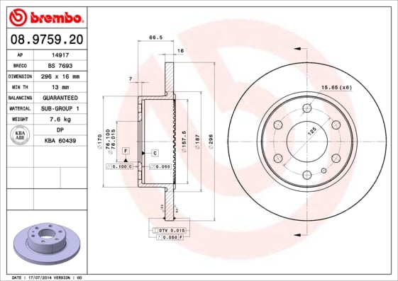 Set (2x) Remschijven achterzijde Brembo premium voor IVeco Daily type 6 Open Laadbak/ Chassis 35s21, 35c21, 40c21, 50c21, 65c21, 70c21