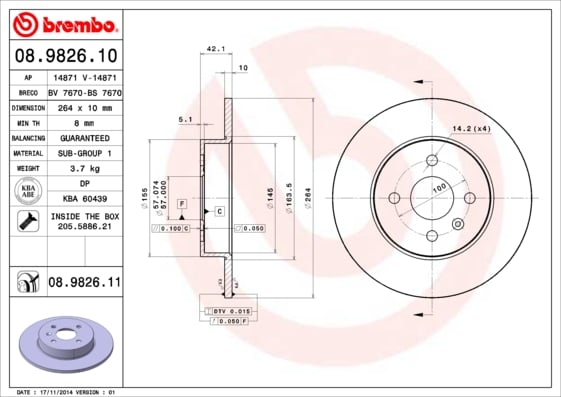 Set (2x) Remschijven achterzijde Brembo premium voor Opel Combo Tour 1.3 Cdti 16v