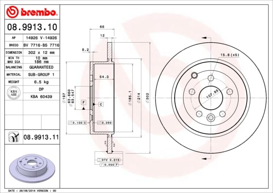 Set (2x) Remschijven achterzijde Brembo premium voor Land Rover Freelander 2 2.2 Sd4 4x4