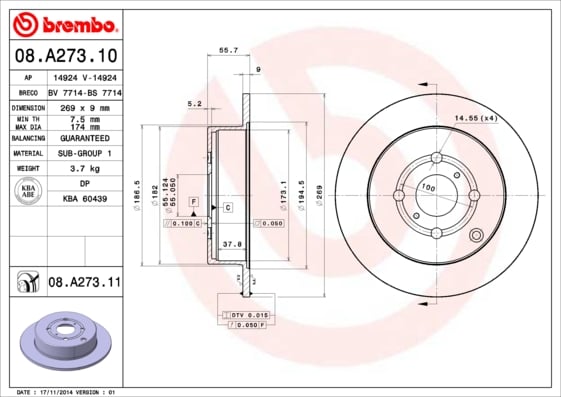 Set (2x) Remschijven achterzijde Brembo premium voor Toyota Corolla Verso 1.8 Vvt-i 
