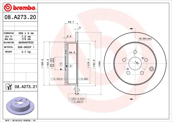 Set (2x) Remschijven achterzijde Brembo premium voor Toyota Matrix 1.8 4wd 