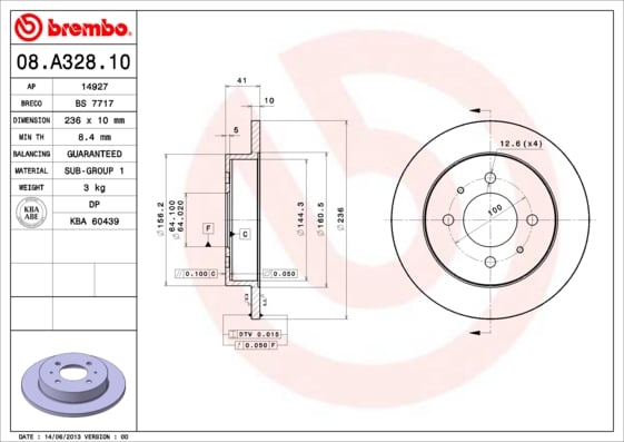 Set (2x) Remschijven achterzijde Brembo premium voor Mitsubishi Colt type 4 1.6 