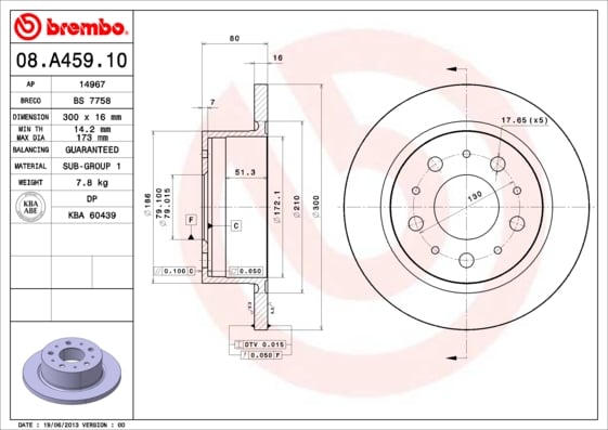 Set (2x) Remschijven achterzijde Brembo premium voor Fiat Ducato Open Laadbak/ Chassis 180 Multijet 3,0 D