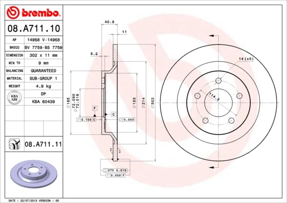 Set (2x) Remschijven achterzijde Brembo premium voor Mazda 5 1.8
