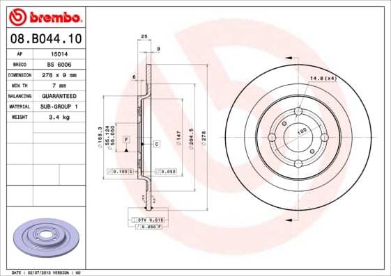 Set (2x) Remschijven achterzijde Brembo premium voor Daihatsu Charade 1.33 16v