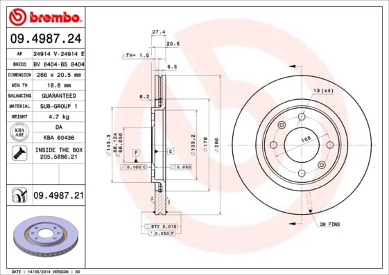 Set (2x) Remschijven voorzijde Brembo premium voor Citroen Berlingo / Berlingo First Mpv 1.9 D