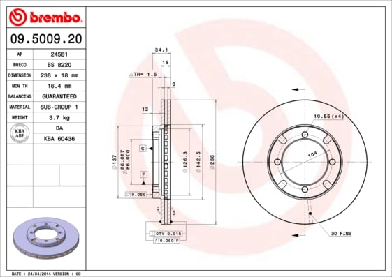 Set (2x) Remschijven voorzijde Brembo premium voor Mitsubishi Lancer type 4 1.3 