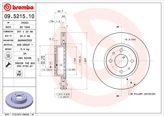 Set (2x) Remschijven voorzijde Brembo premium voor Lancia Thema 2000 I.e. 16v 