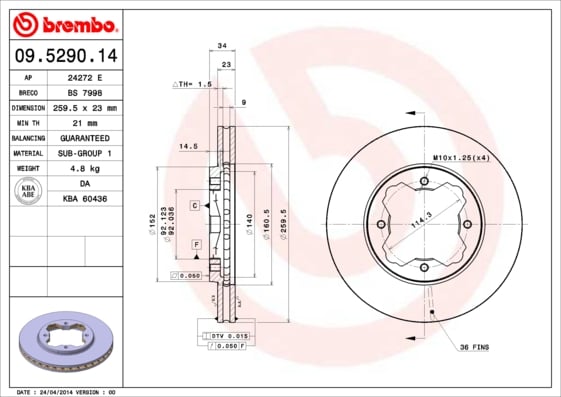 Set (2x) Remschijven voorzijde Brembo premium voor Honda Accord type 4 2.0 I 16v 