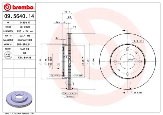 Set (2x) Remschijven voorzijde Brembo premium voor Mitsubishi Space Wagon 1.8 