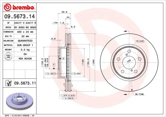 Set (2x) Remschijven voorzijde Brembo premium voor Subaru Impreza Coupa 2.0 i