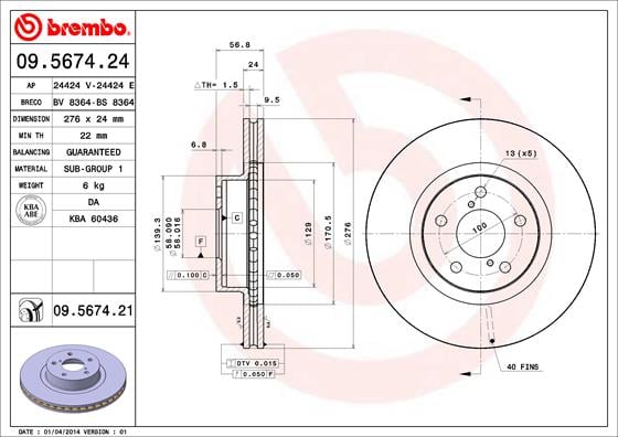 Set (2x) Remschijven voorzijde Brembo premium voor Subaru Legacy type 5 2.0 I Lpg Awd
