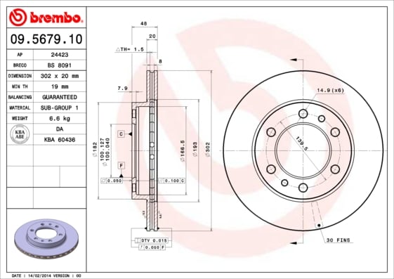 Set (2x) Remschijven voorzijde Brembo premium voor Toyota Land Cruiser 4.0 Turbo-d 