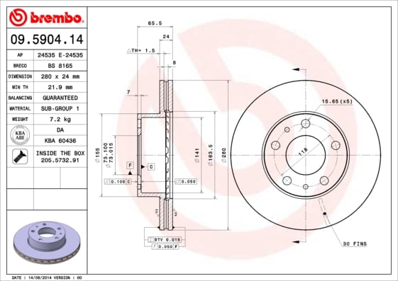 Set (2x) Remschijven voorzijde Brembo premium voor Fiat Ducato Bus 1.9 D Combinato