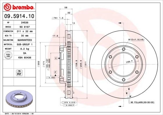 Set (2x) Remschijven voorzijde Brembo premium voor Toyota Land Cruiser 80 4.2 Td 24v 