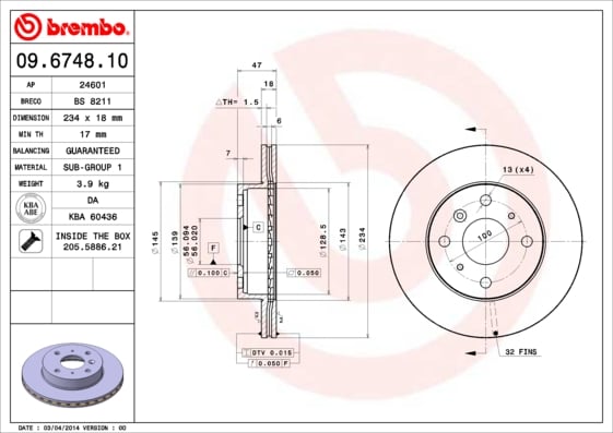 Set (2x) Remschijven voorzijde Brembo premium voor Daihatsu Applause type 1 1.6 16v 