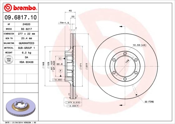 Set (2x) Remschijven voorzijde Brembo premium voor Hyundai Galloper type 2 2.5 Td Intercooler