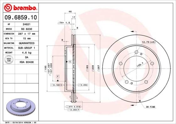 Set (2x) Remschijven voorzijde Brembo premium voor Suzuki Jimny 1.5 Ddis 4x4