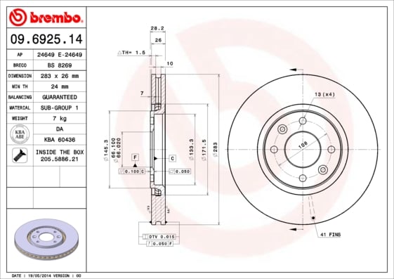 Set (2x) Remschijven voorzijde Brembo premium voor Citroen Xantia 2.0 Turbo