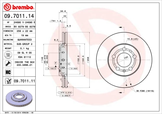 Set (2x) Remschijven voorzijde Brembo premium voor Skoda Rapid 1.2 LPG