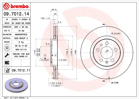 Set (2x) Remschijven voorzijde Brembo premium voor Skoda Octavia type 1 Combi 1.9 Tdi 4x4