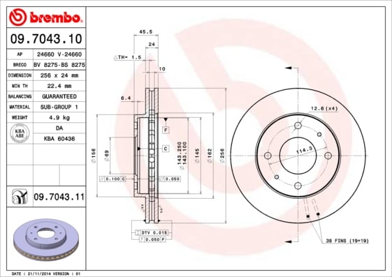 Set (2x) Remschijven voorzijde Brembo premium voor Mitsubishi Carisma 1.6 